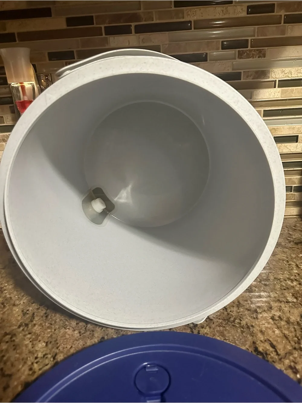 Tupperware Bucket Canister & Beverage Dispenser w/Handle - Grey Body, Blue Lid